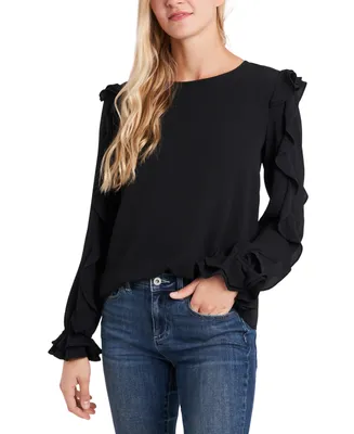 CeCe Women's Ruffled Sleeve Long Sleeve Crew Neck Blouse