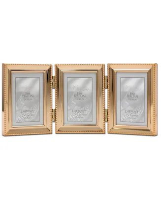 Polished Metal Hinged Triple Picture Frame - Bead Border Design