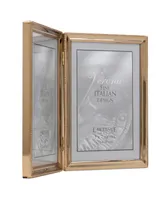 Polished Metal Hinged Double Picture Frame - Bead Border Design, 5" x 7" - Gold