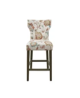 Madison Park Avila 25"H Chic Upholstered Floral Print High Back Button-Tufted Counter Stool