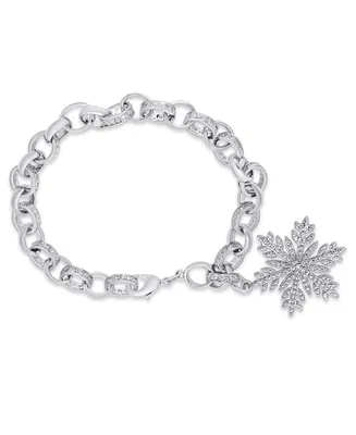 Diamond Accent Snowflake Charm Bracelet in Silver Plate - Silver