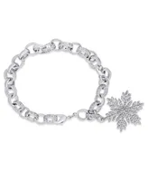 Diamond Accent Snowflake Charm Bracelet in Silver Plate - Silver