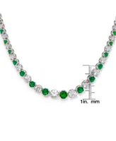 Simulated Emerald Round Link Graduated Necklace in Silver Plate