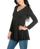 Women's Flared Long Sleeve Henley Tunic Top