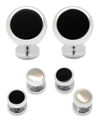 Men's Double Sided Round Beveled Cufflink and Stud Set