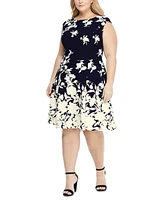 London Times Plus Scuba-Crepe Floral-Print Fit & Flare Dress