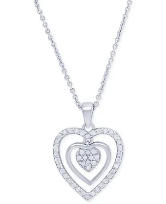 Diamond Triple Heart Pendant Necklace (1/4 ct. t.w.) in Sterling Silver