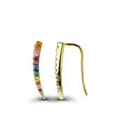 Multi Color Cubic Zirconia Graduated Ear Climbers Sterling Silver (Also 14k Gold Over Silver)