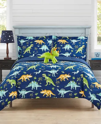 Watercolor Dinosaur 3-Pc Twin Comforter Set with Decorative Pillow