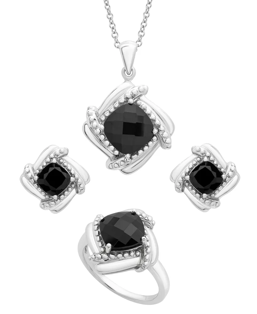 Onyx Box Set (Pendant, Earrings & Ring) in Sterling Silver