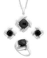 Onyx Box Set (Pendant, Earrings & Ring) in Sterling Silver