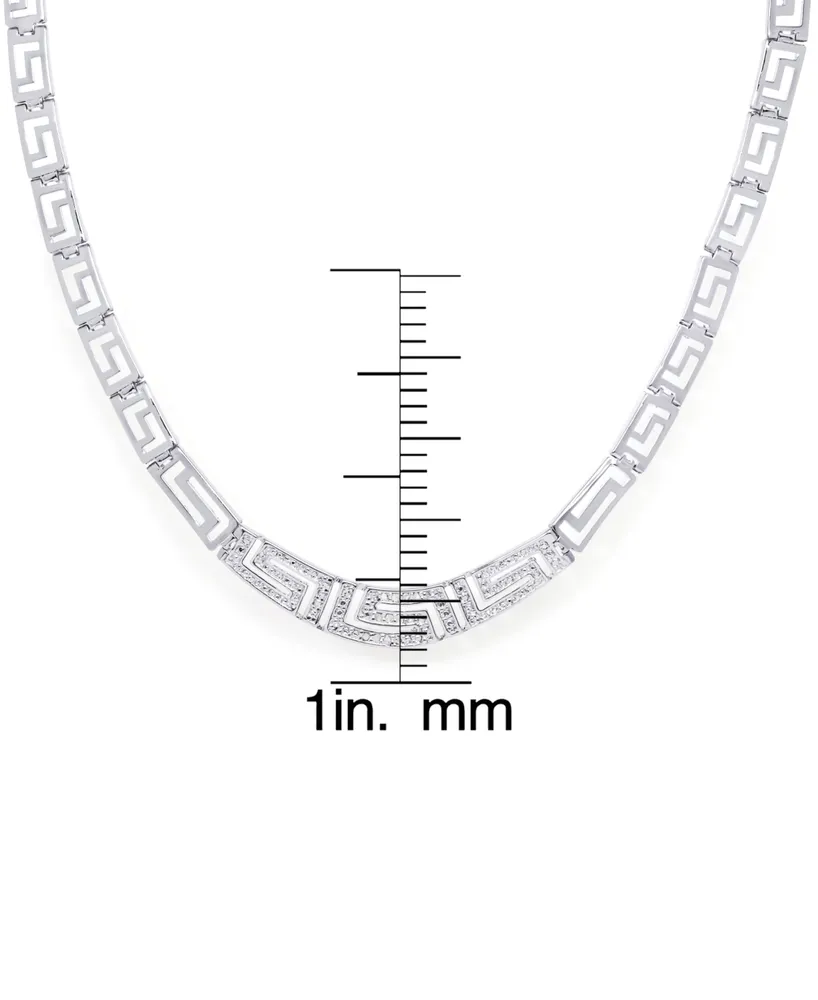 Diamond Accent Greek Key Necklace in Silver Plate