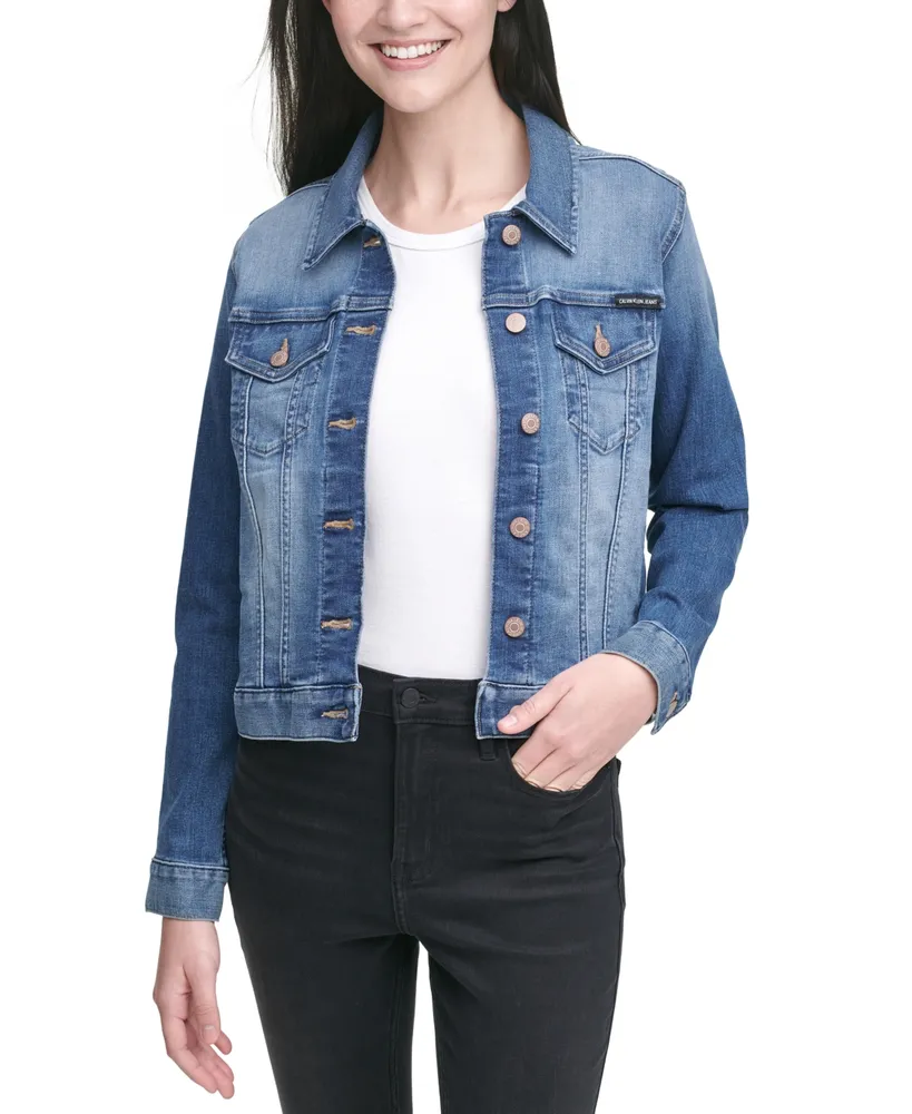 Calvin Klein Jeans Denim Long Sleeve Point Collar Trucker Jacket | Dillard's