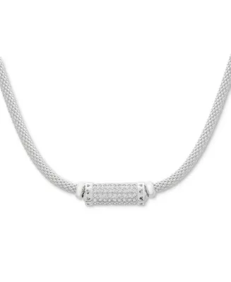 Cubic Zirconia Mesh Popcorn Statement Necklace in Sterling Silver, 18" + 2" extender