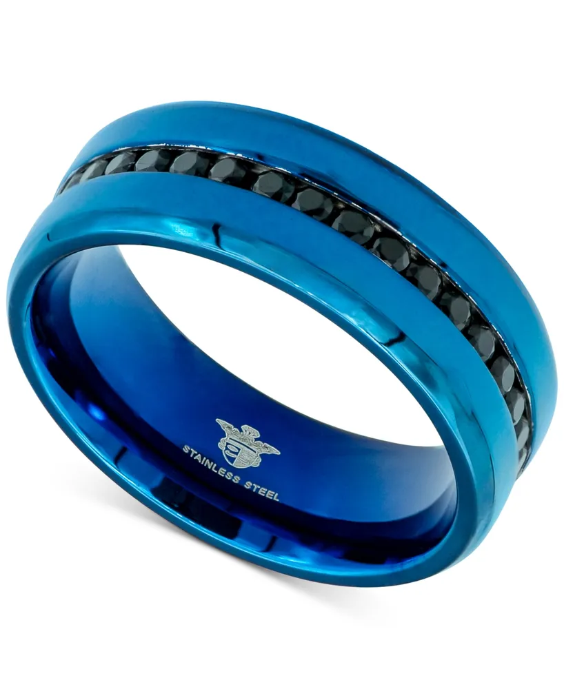 Men's Black Cubic Zirconia Band Blue Ion-Plated Stainless Steel
