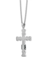 Men's Cubic Zirconia Two-Tone Cross 24" Pendant Necklace in Stainless Steel & Black Ion-Plate - Two