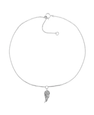 Diamond Accent Angel Wing Anklet in Sterling Silver , 9" + 1" extender