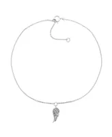 Diamond Accent Angel Wing Anklet in Sterling Silver , 9" + 1" extender