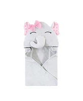 Hudson Baby Infant Girl Cotton Rich Animal Face Hooded Towel, Pink Dots Pretty Elephant, One Size