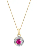 Ruby (1/2 ct. t.w.) & Diamond (1/10 ct. t.w.) Halo 18" Pendant Necklace in 10k Gold