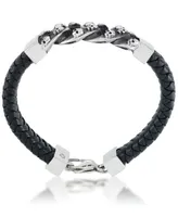 Andrew Charles by Andy Hilfiger Men's Skull Link Leather Bracelet in Stainless Steel