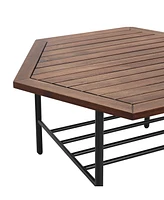 Modern Wood and Metal Outdoor Hexagon Coffee Table