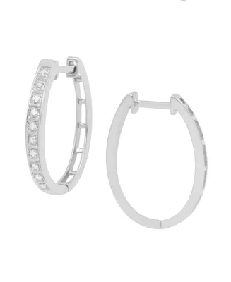 Diamond Oval Hoop Earrings (1/10 ct. t.w.) In Sterling Silver