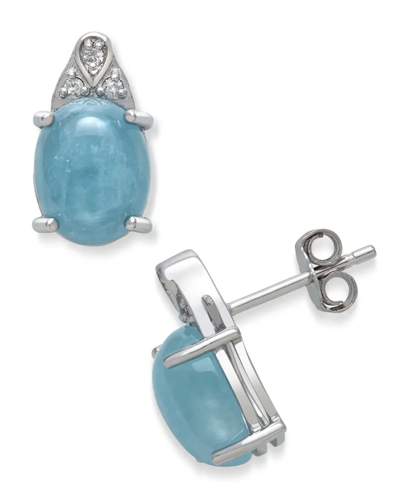 Milky Aquamarine and Diamond Accent Earrings in Sterling Silver