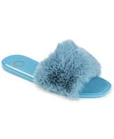 Journee Collection Women's Dusk Faux Fur Band Slide Sandals