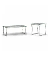 Furniture of America Meiland Glass Top Coffee Table Set, 2 Piece