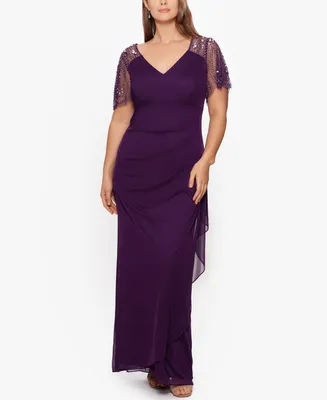 Xscape Plus Embellished Sheer Matte Jersey Gown