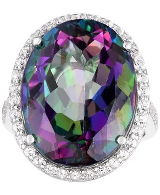 Mystic Topaz (20 ct. t.w.) & White Topaz (3/4 ct. t.w.) Oval Statement Ring in Sterling Silver
