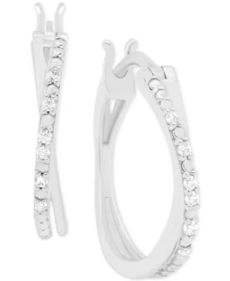 Diamond Crossover Hoop Earrings (1/10 ct. t.w.) in Sterling Silver