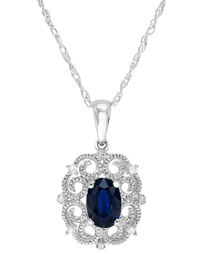 Sapphire 18" Milgrain Pendant Necklace