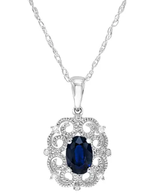 Sapphire 18" Milgrain Pendant Necklace