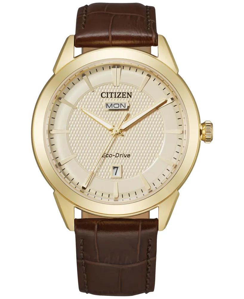 Citizen Eco-Drive Men's Corso Brown Leather Strap Watch 40mm