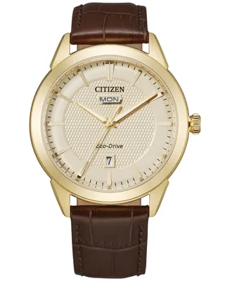 Citizen Eco-Drive Men's Corso Brown Leather Strap Watch 40mm