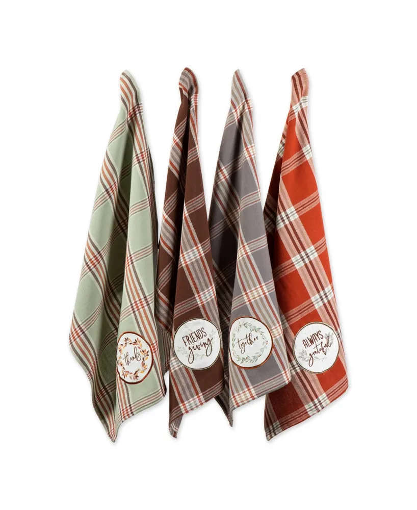 Design Import Thanksgiving Cozy Picnic, Plaid Dishtowel, Set of 4