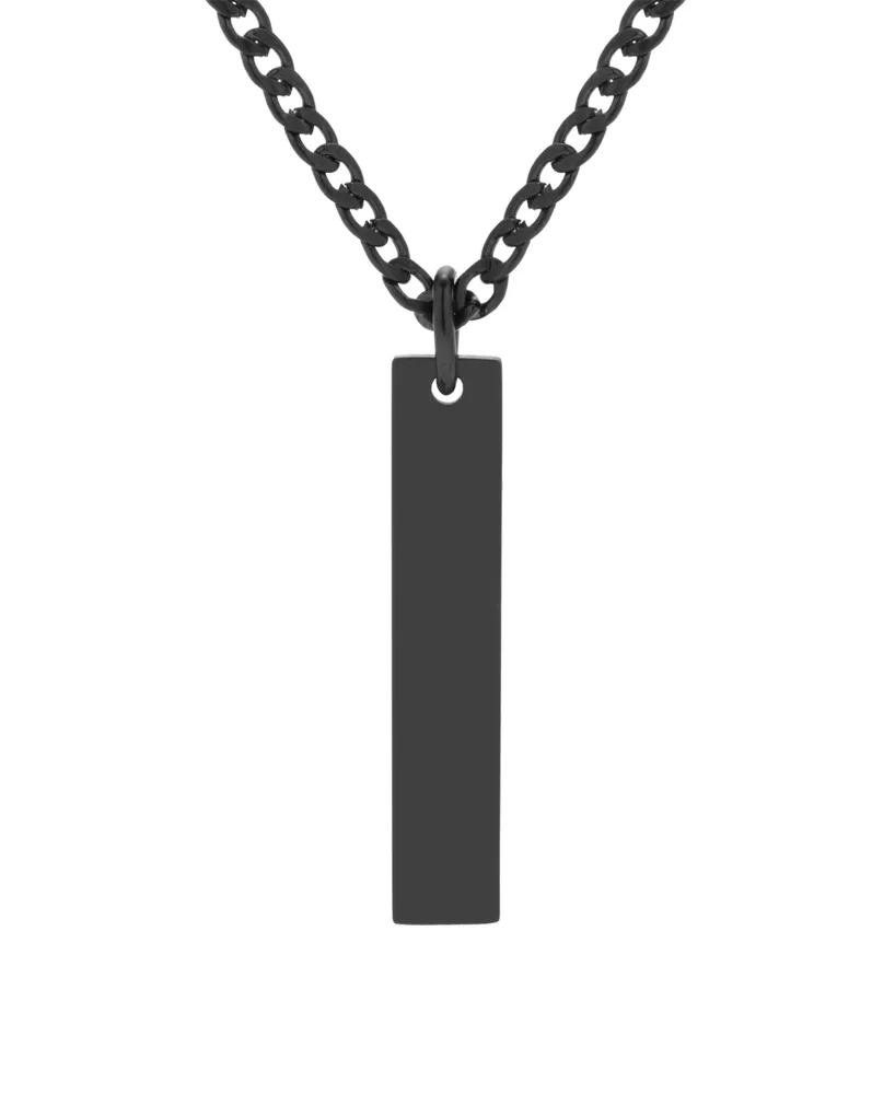 Men's Black Plated Stainless Steel Vertical Pendant Necklace