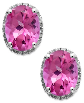 14k White Gold Pink Topaz (4 ct. t.w.) and Diamond (1/6 ct. t.w.) Stud Earrings