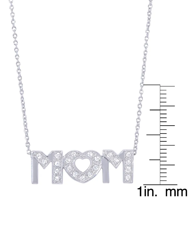 Cubic Zirconia Mom Pendant 18" Necklace in Silver Plate