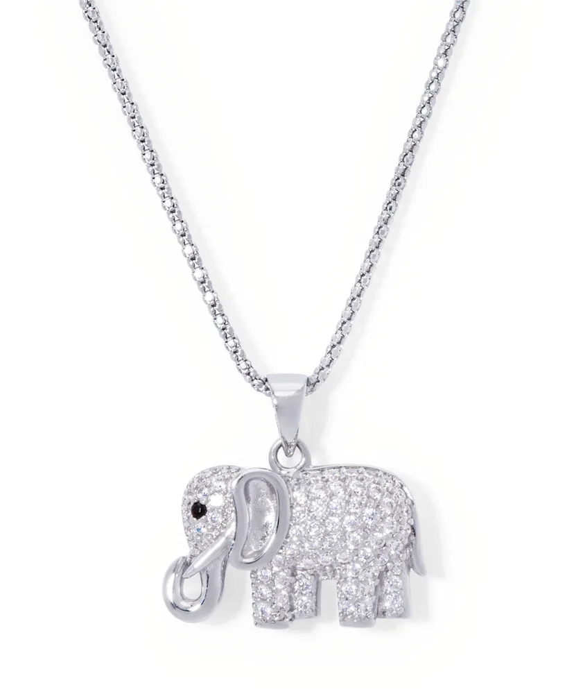 Cubic Zirconia Elephant Pendant 18" Necklace in Silver Plate