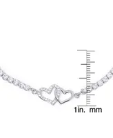 Cubic Zirconia Linked Hearts Adjustable Bolo Bracelet in Silver Plate