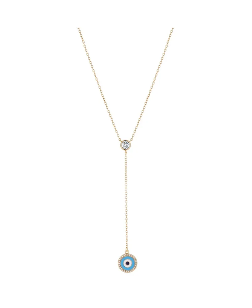 Gold Flash Plated Crystal Evil Eye Lariat Necklace