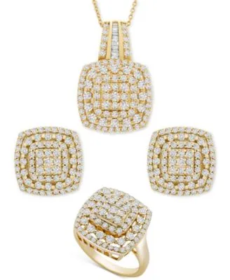 Wrapped In Love Diamond Cushion Cluster Pendant Earrings Ring Collection In 14k Gold