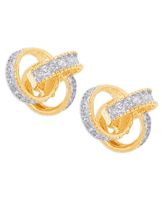 Diamond Accent Love Knot Stud Earrings Silver or 14k Gold Plate