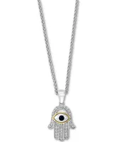 Effy Sapphire (1/10 ct. t.w.) & Diamond (1/5 ct. t.w.) Hamsa Hand 18" Pendant Necklace in Sterling Silver & 18k Gold-Plate