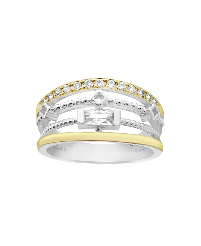 And Now This Cubic Zirconia Multi Row Band Ring Two Tone Silver Plate