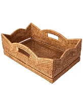 Artifacts Rattan Rectangular Scalloped Shelf Basket