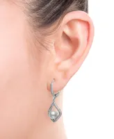 Cultured Freshwater Pearl (7mm) & Cubic Zirconia Drop Earrings in Sterling Silver
